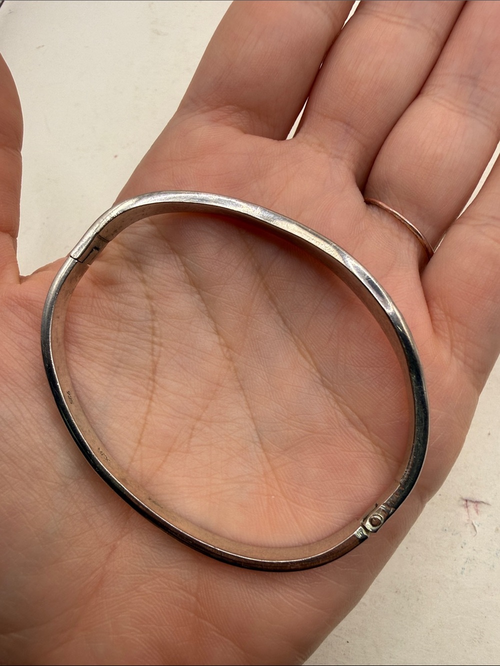 Vtg Silver 925 Hinged Bangle Bracelet Rainbow Opal Inlay Wavy Mexico Taxco? - Picture 16 of 16